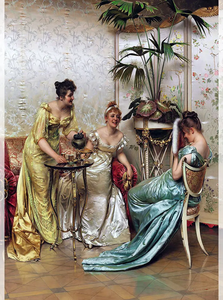 تابلو فرش اروپایی طرح محفل زنانه تابلو فرش اروپایی طرح محفل زنانه