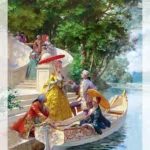 تابلو فرش چاپی اروپایی طرح قایق عشق