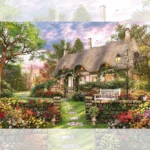 تابلو فرش چاپی منظره طرح کلبه فانتزی