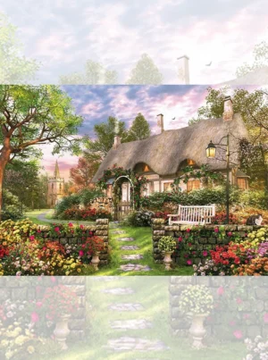 تابلو فرش چاپی منظره طرح کلبه فانتزی