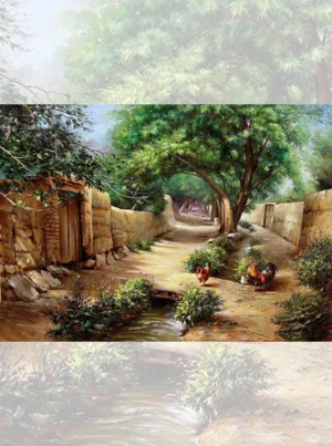 تابلو فرش چاپی منظره طرح کوچه باغ
