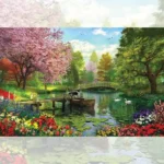 تابلو فرش چاپی برکه و قایق سگ