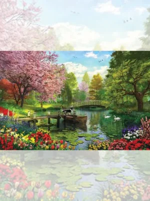 تابلو فرش چاپی برکه و قایق سگ