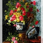 تابلو فرش چاپی طرح گل و گلدان