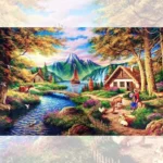 تابلو فرش چاپی زندگی دز روستای کوهستانی