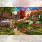 تابلو فرش چاپی طرح کلبه باغ انگلیسی