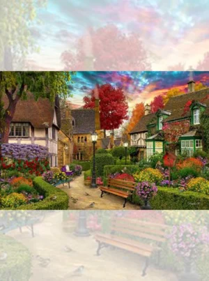 تابلو فرش چاپی طرح کلبه باغ انگلیسی