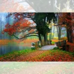 تابلو فرش چاپی طرح پل پاییزی