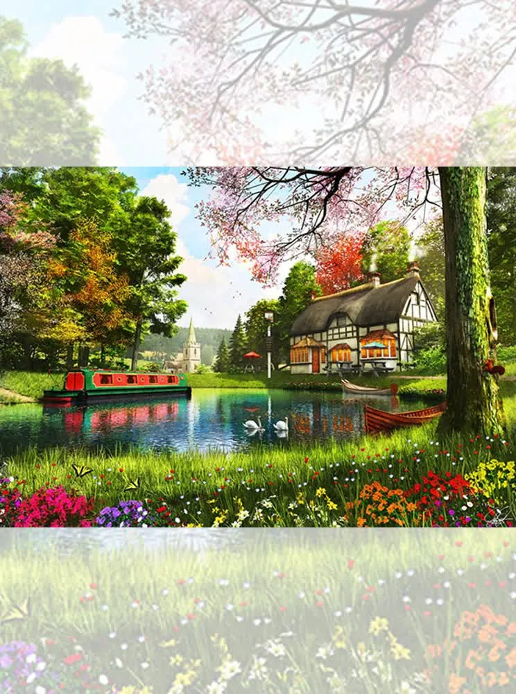 تابلو فرش چاپی طرح کلبه و برکه تابلو فرش چاپی طرح کلبه و برکه