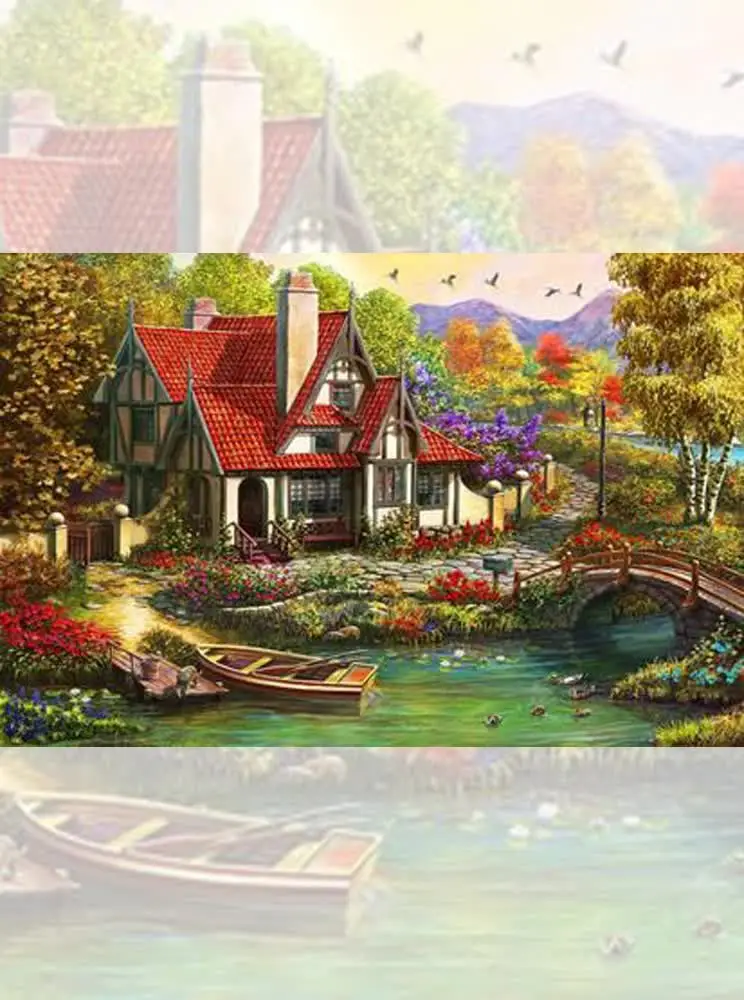 تابلو فرش چاپی طرح کلبه و رودخانه تابلو فرش چاپی طرح کلبه و رودخانه