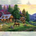 تابلو فرش چاپی طرح اسب و کلبه