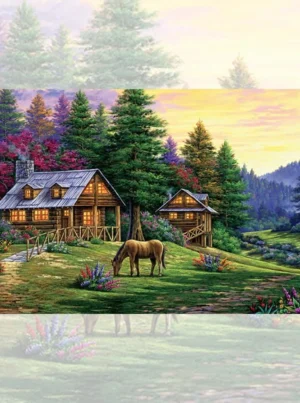 تابلو فرش چاپی طرح اسب و کلبه