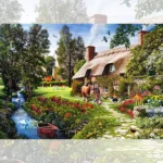 تابلو فرش چاپی طرح کلبه و جویبار