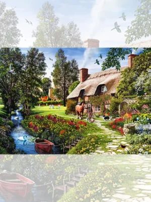 تابلو فرش چاپی طرح کلبه و جویبار تابلو فرش چاپی طرح کلبه و جویبار