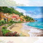 تابلو فرش چاپی طرح سواحل دریاچه کومو