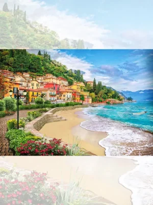 تابلو فرش چاپی طرح سواحل دریاچه کومو