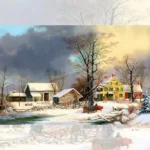 تابلو فرش چاپی طرح کلبه زمستانی