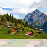 تابلو فرش چاپی طرح خانه‌های کوهستانی