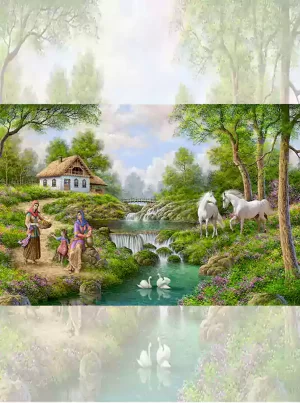 تابلو فرش ماشینی منظره روستای فانتزی