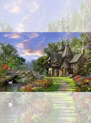 تابلو فرش ماشینی کلبه جنگلی در تابستان