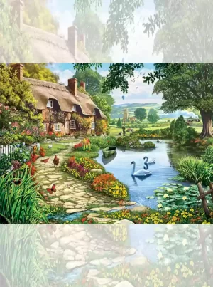 تابلو فرش ماشینی منظره برکه قو