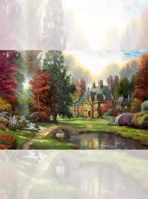 تابلو فرش ماشینی منظره کلبه رنگارنگ