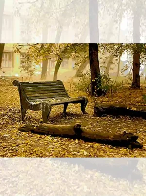 تابلو فرش ماشینی منظره نیمکت پاییزی