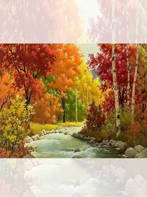 تابلو فرش ماشینی منظره رودخانه پاییزی