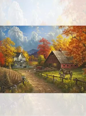 تابلو فرش ماشینی منظره اسب در منظره