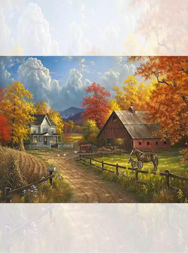 تابلو فرش ماشینی منظره اسب در منظره