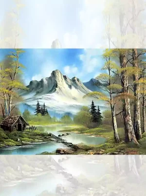 تابلو فرش ماشینی منظره کوهستان رویایی