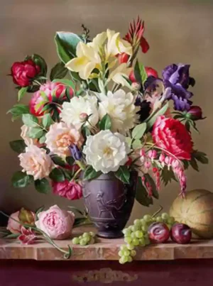 تابلو فرش دسته گل کلاسیک