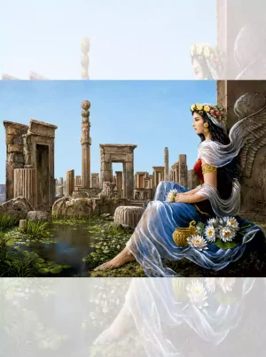 تابلو فرش ماشینی بانوی پارسی در تخت جمشید