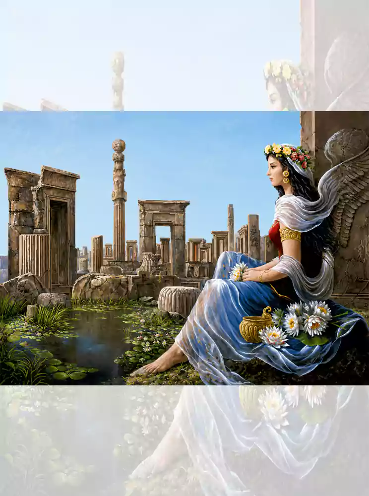 تابلو فرش ماشینی بانوی پارسی در تخت جمشید