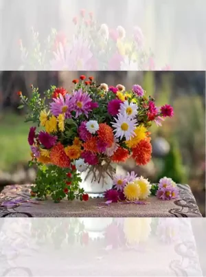 تابلو فرش ماشینی دسته گل داوودی رنگارنگ