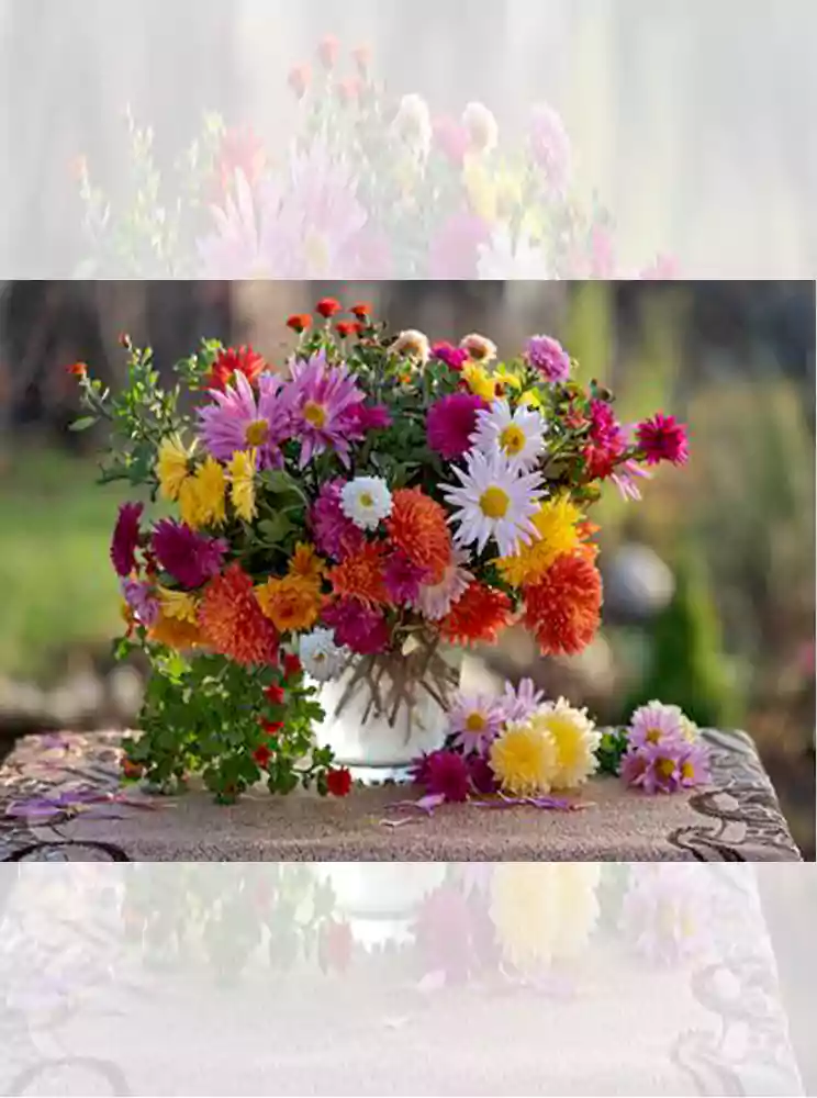 تابلو فرش ماشینی دسته گل داوودی رنگارنگ